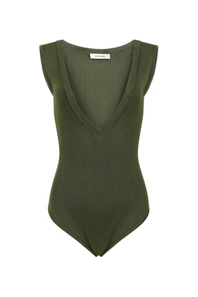 Deep V Neck Bodysuit Moss