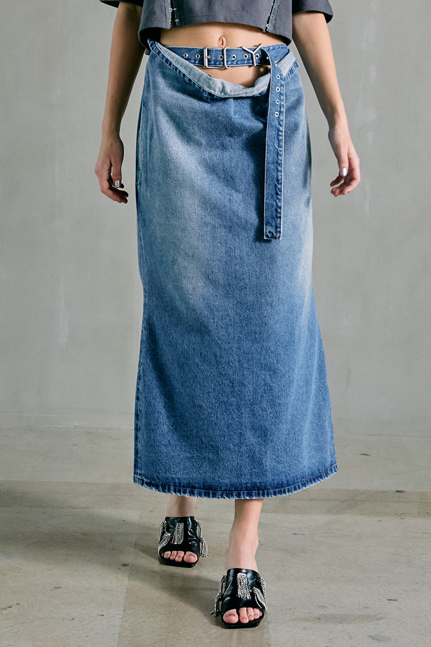 Y Belt Denim Tube Skirt