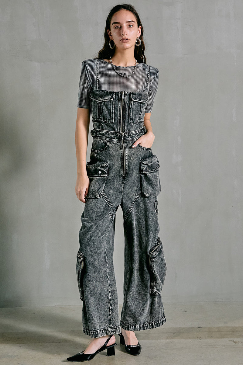 Two-way Denim Cargo Jumpsuit