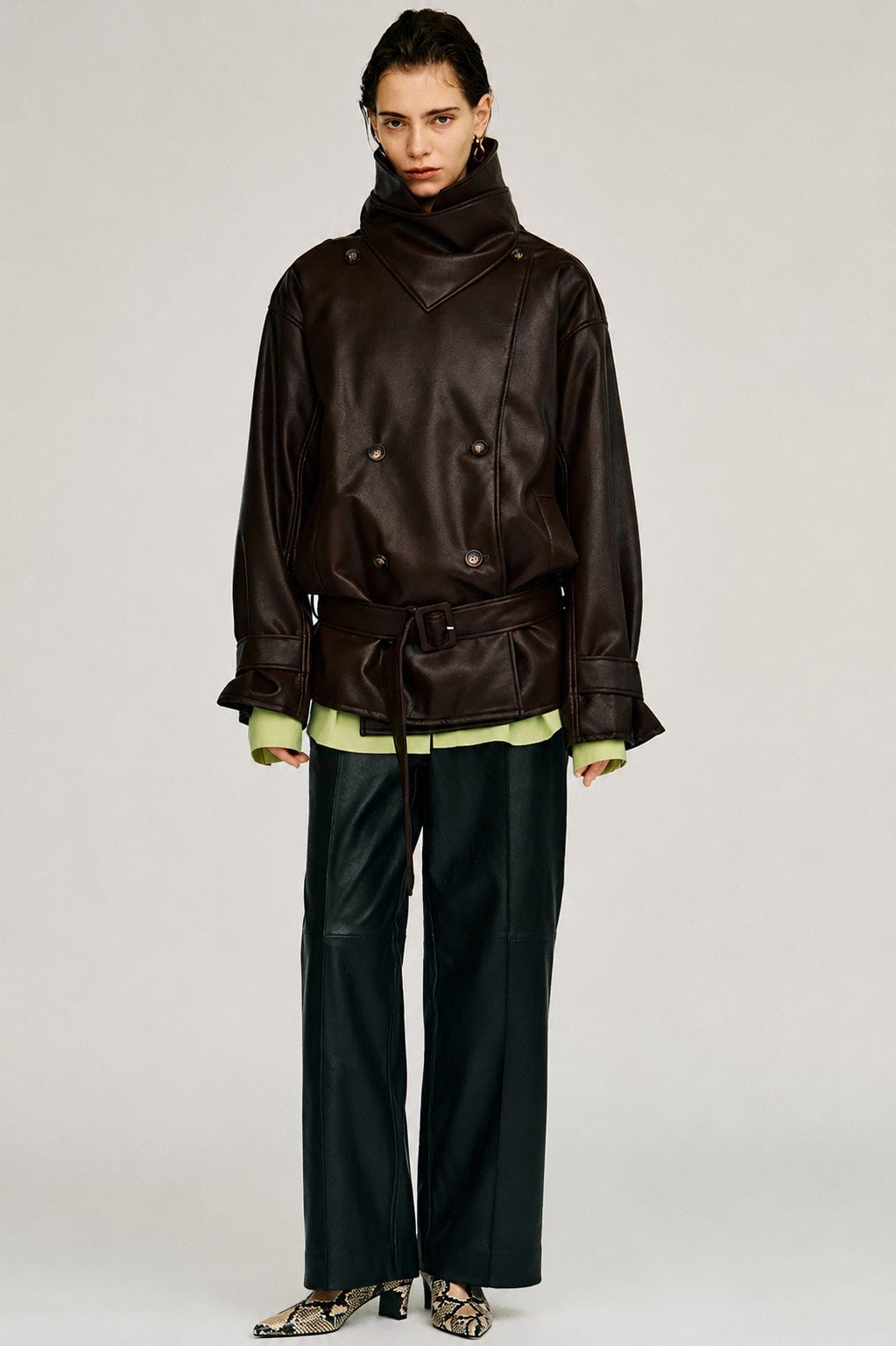 Boxy Middle Leather Trench Coat - 2026AUTUMN