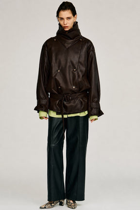 Boxy Middle Leather Trench Coat - 2026AUTUMN