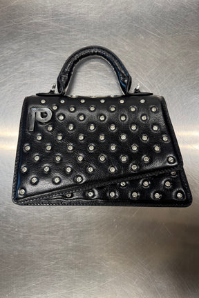 Logo Plate Line Stone Mini Satchel Bag