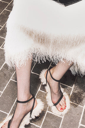 Narrow Strap Fur Sandals