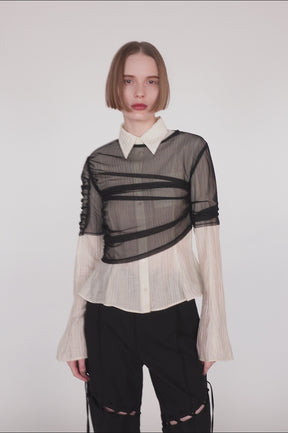 【25 SPRING PRE ORDER】Tulle layered ruffle hem fabric shirt