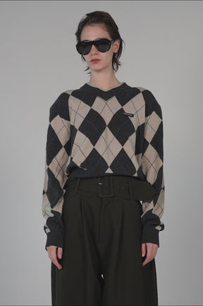 Argyle Power Shoulder Knit