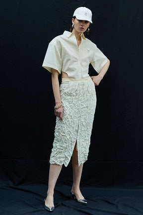 SALE】P Jacquard Washed Pleats Skirt