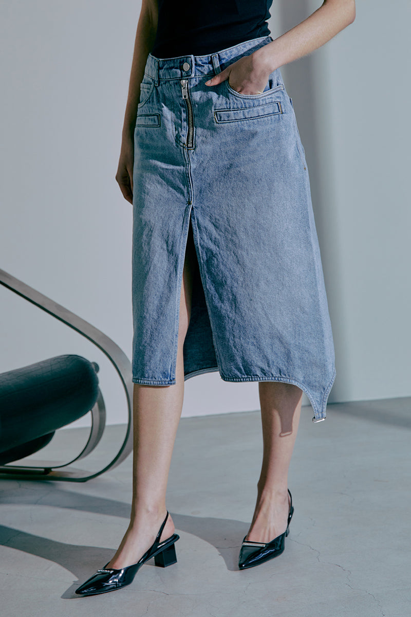 Blue Denim Strap Skirt